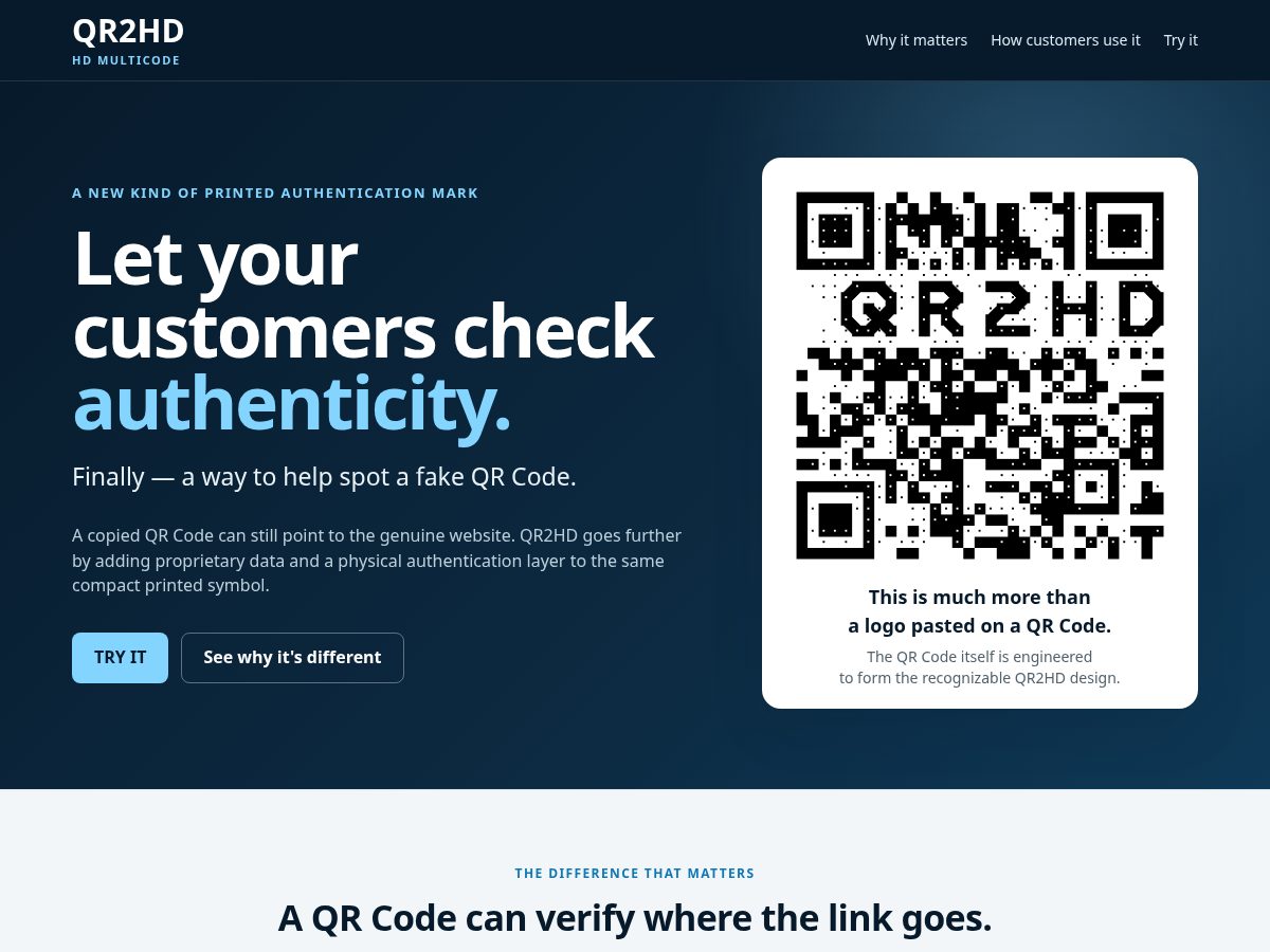 Landing-page snapshot of qr2hd.com