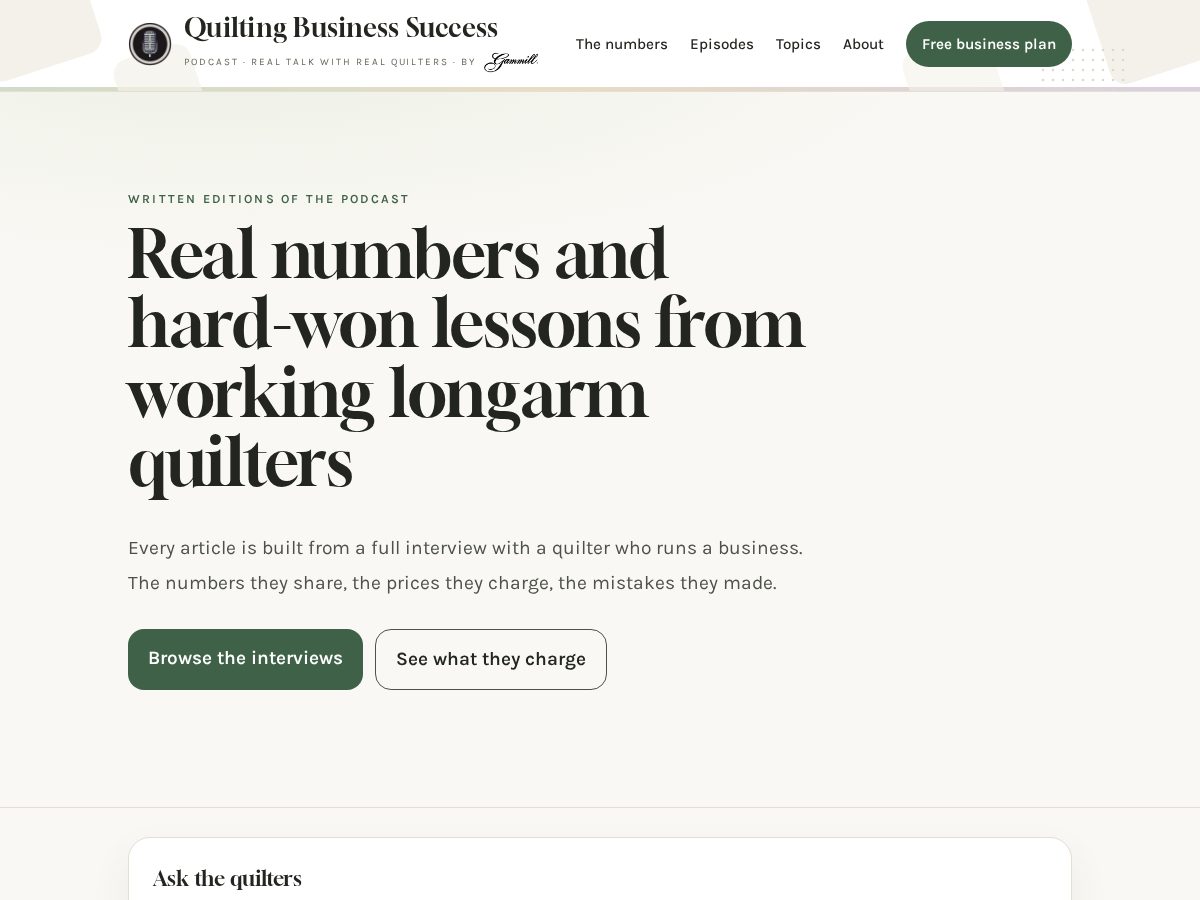Landing-page snapshot of quiltingbusinesssuccess.com