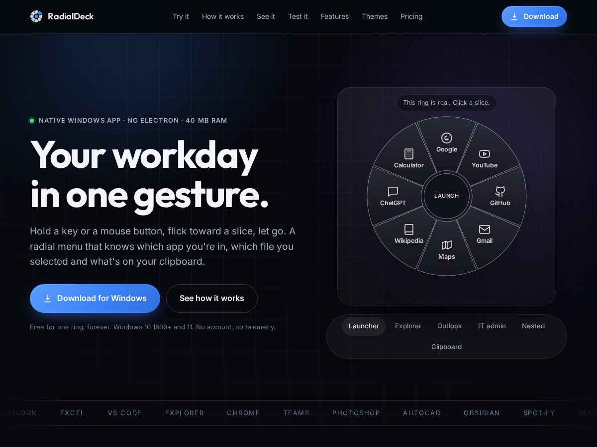 Landing-page snapshot of radialdeck.com