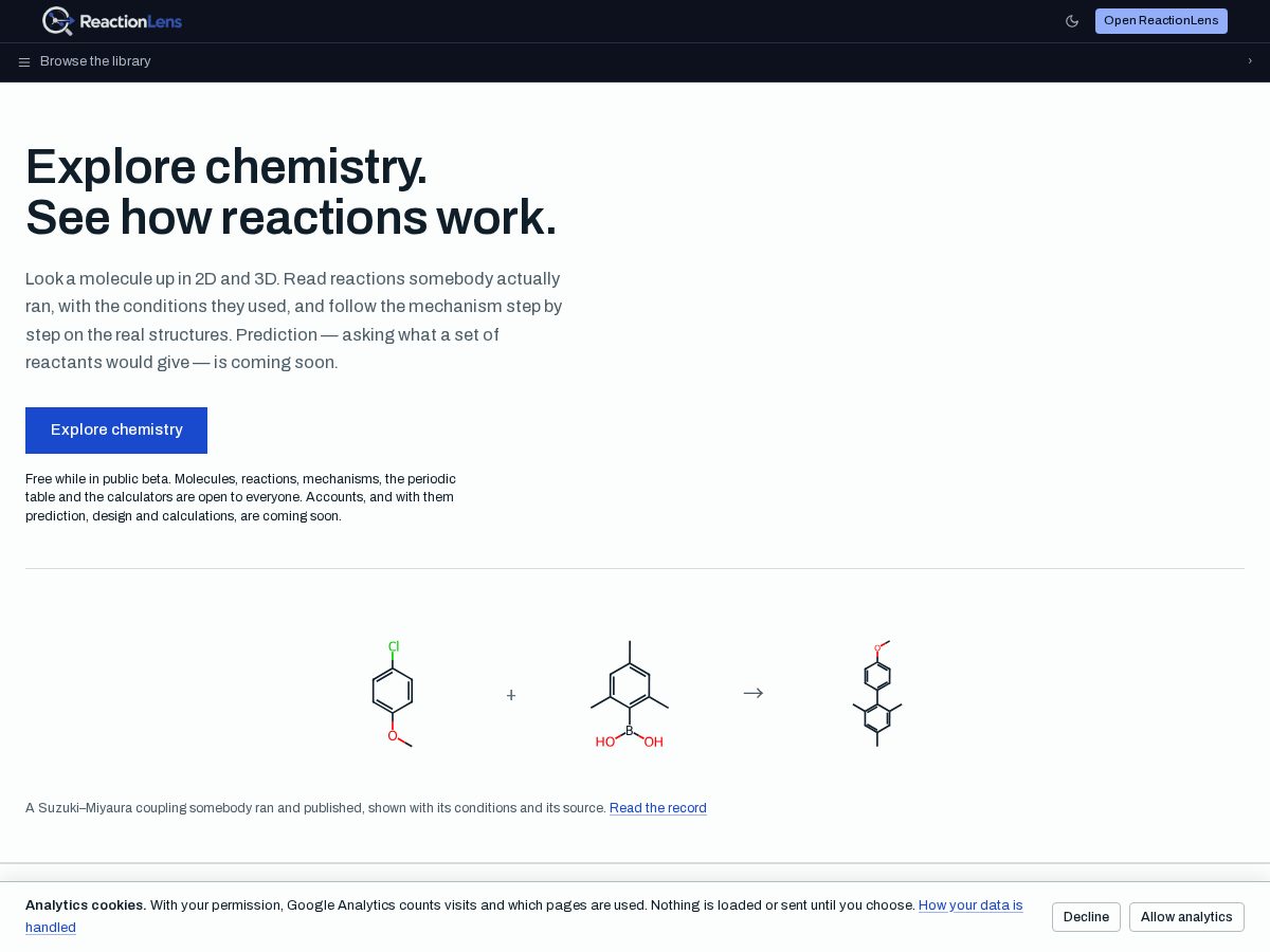 Landing-page snapshot of reactionlens.com