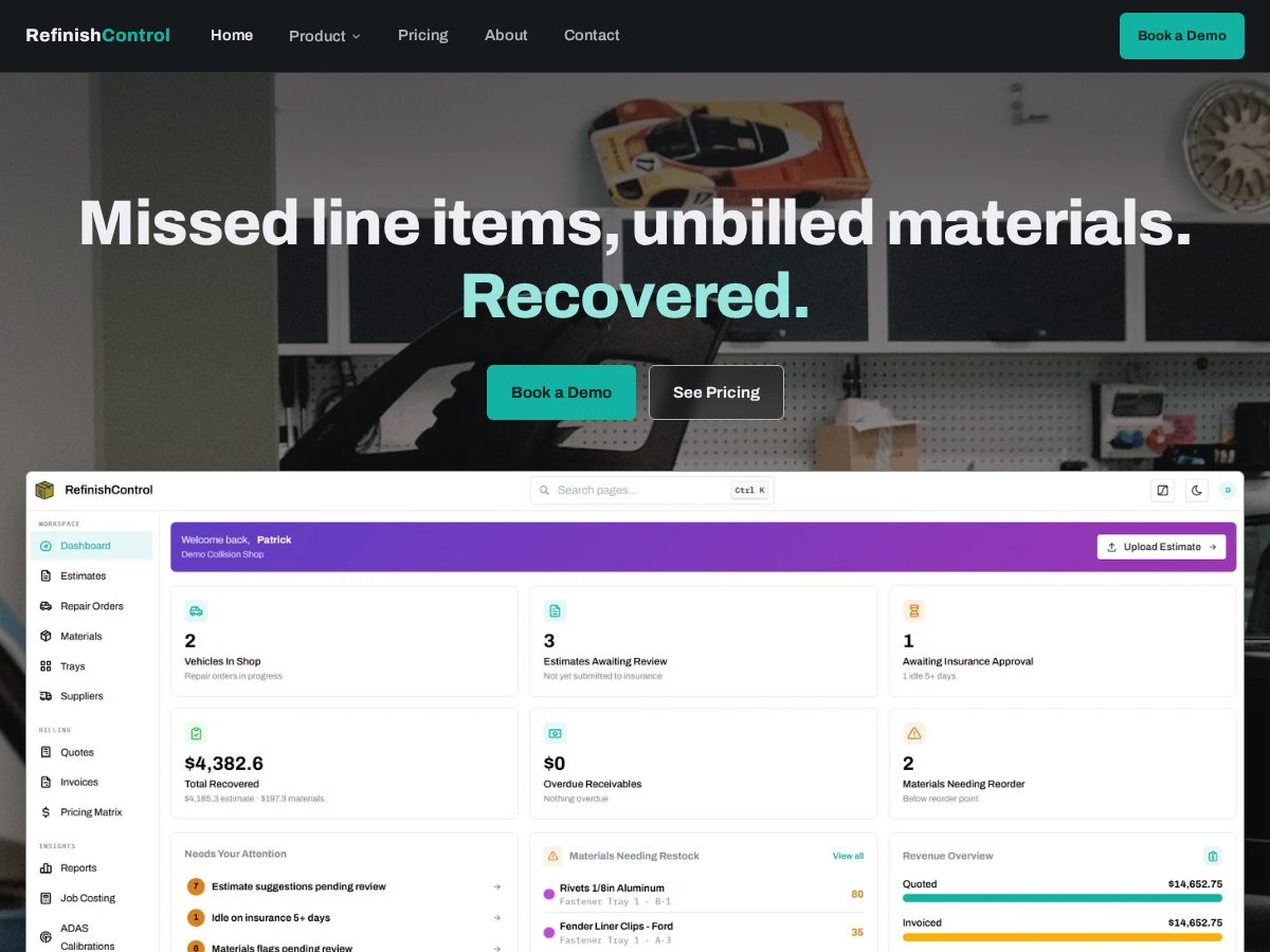 Landing-page snapshot of refinishcontrol.com