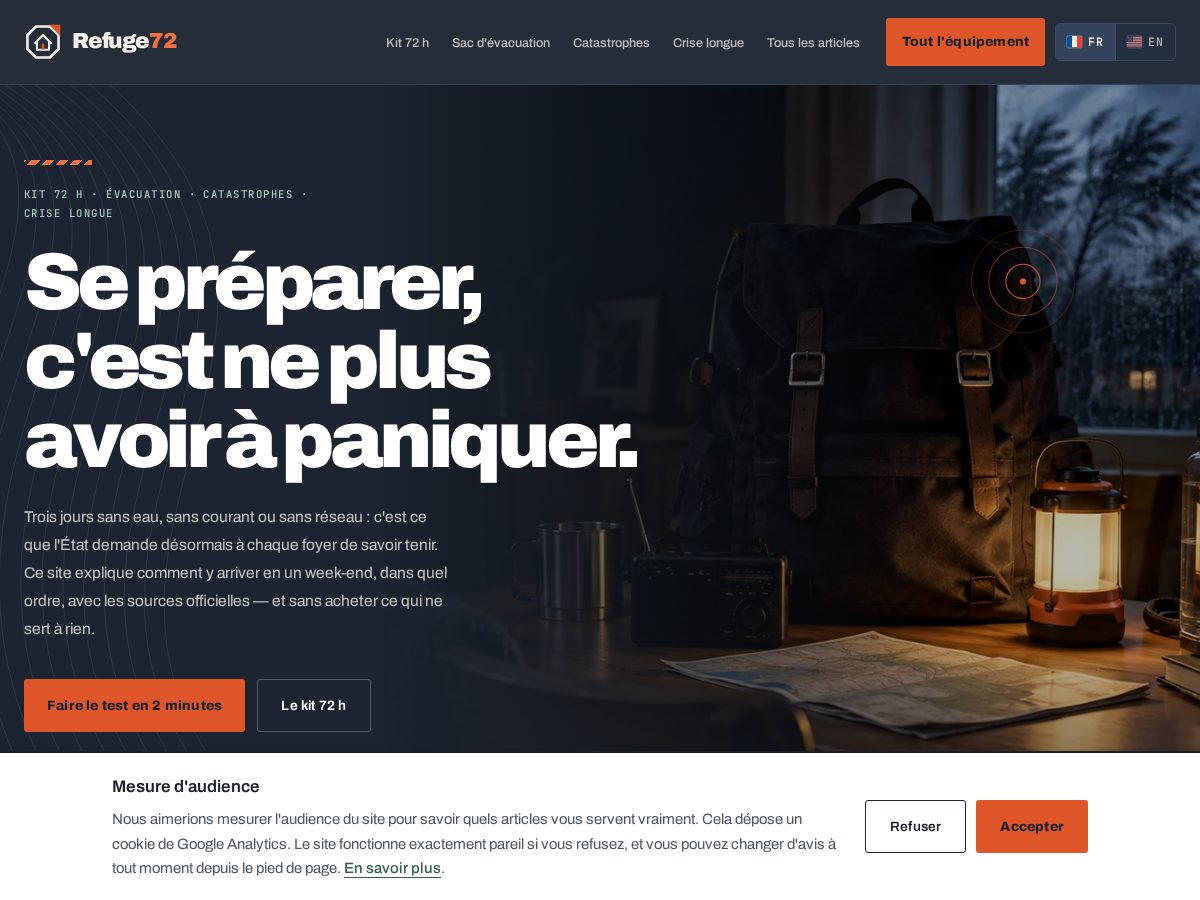 Landing-page snapshot of refuge72.com
