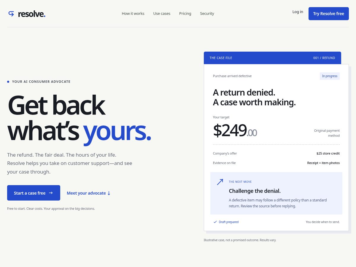 Landing-page snapshot of resolveitforme.com