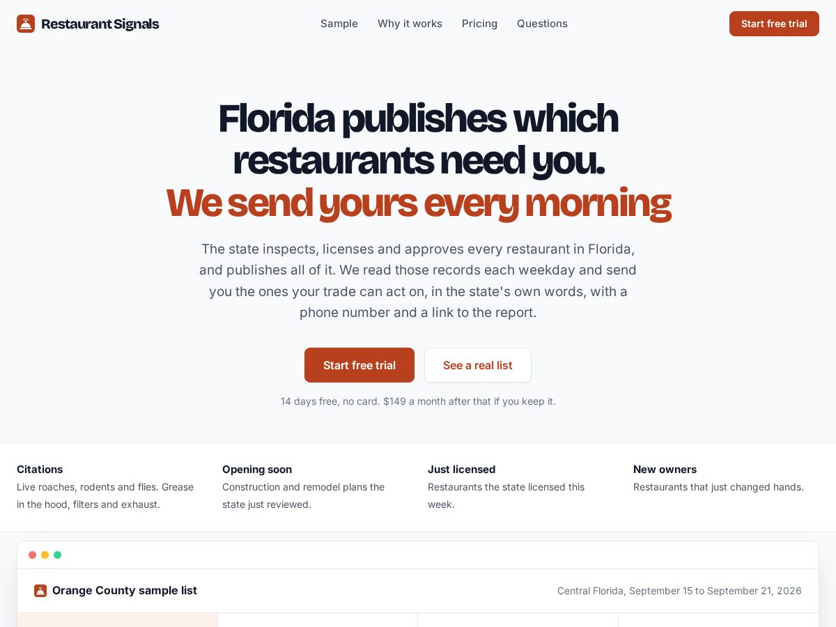 Landing-page snapshot of restaurantsignals.com