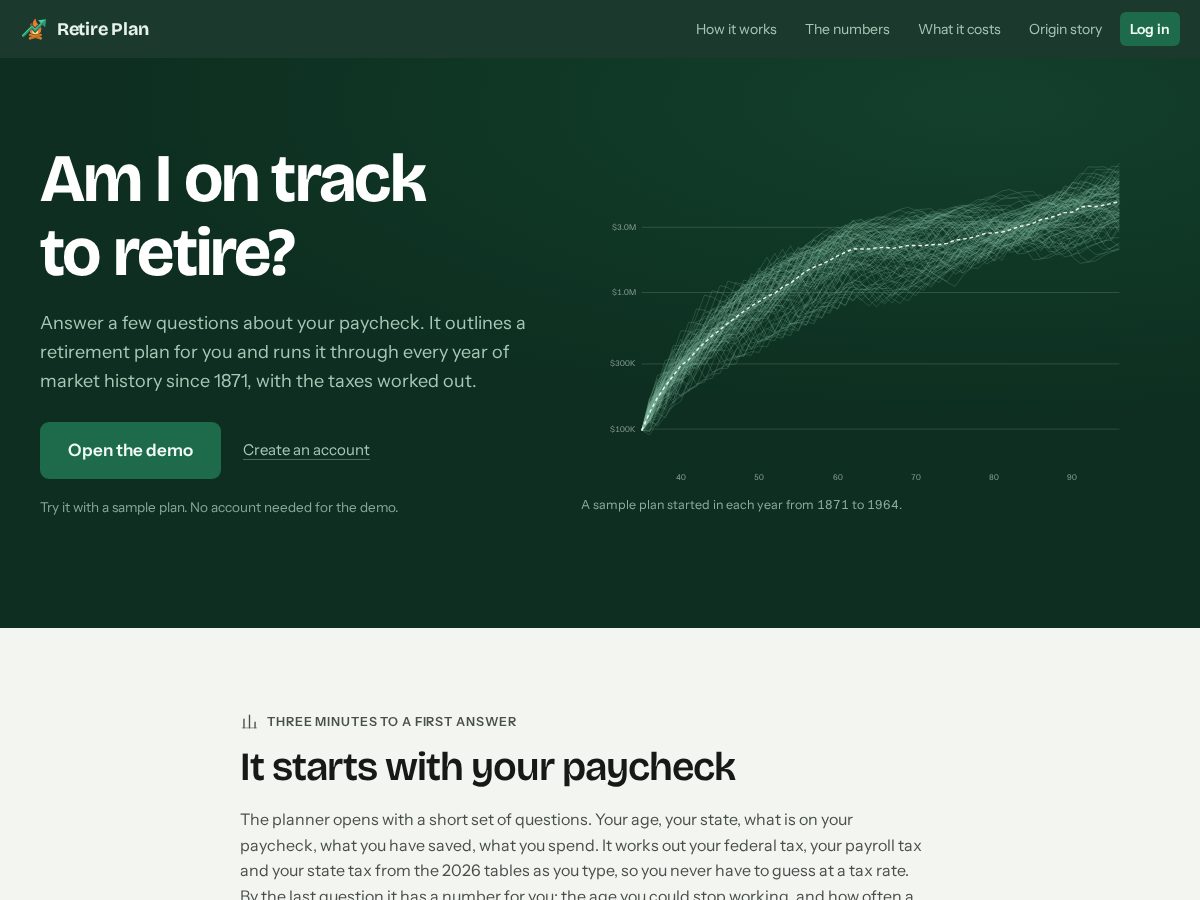 Landing-page snapshot of retire-plan.app