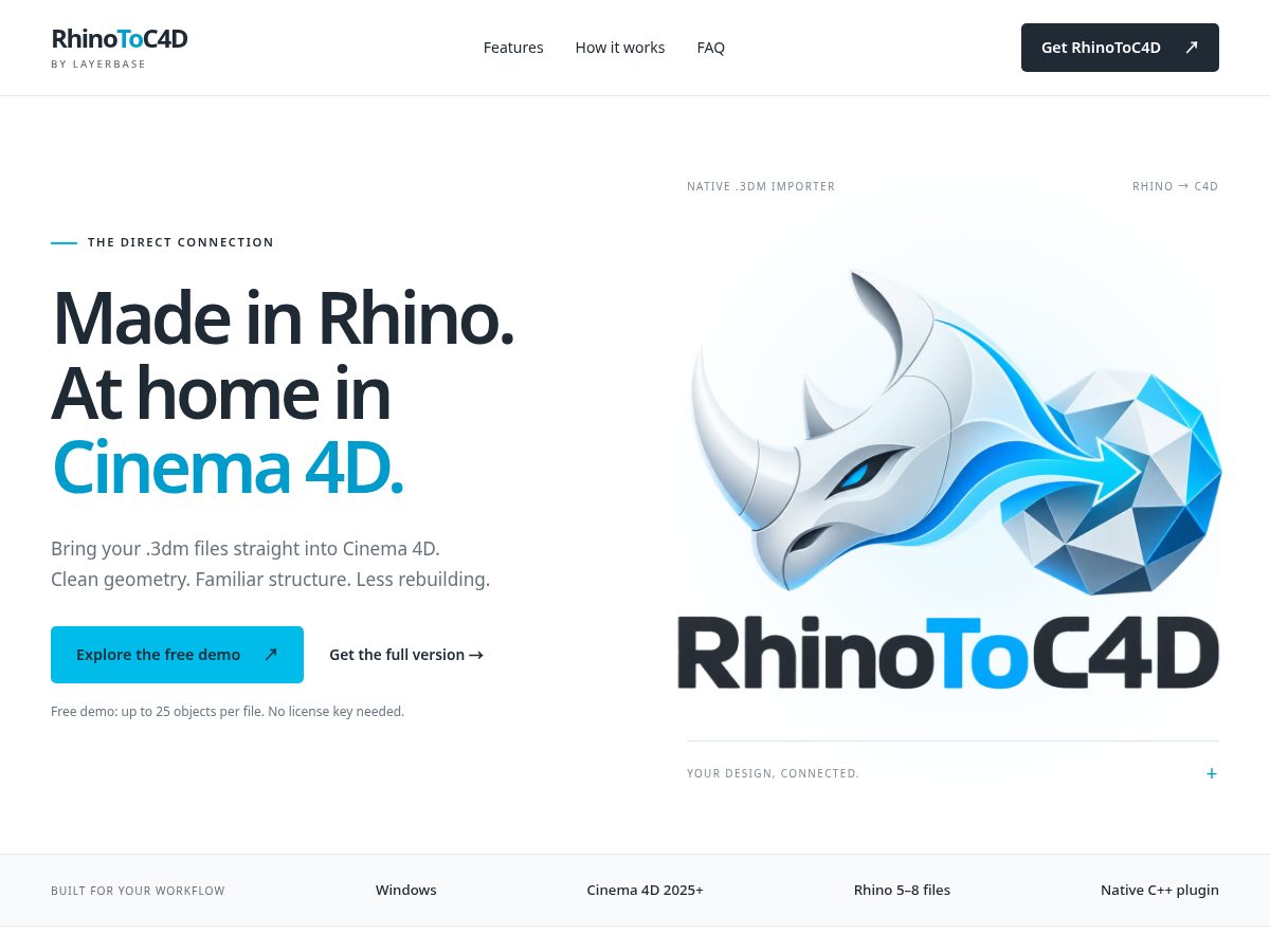 Landing-page snapshot of rhinotoc4d.com