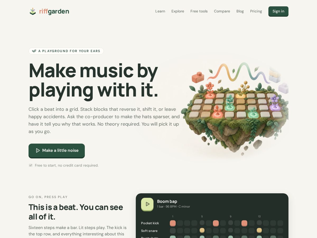 Landing-page snapshot of riff.garden