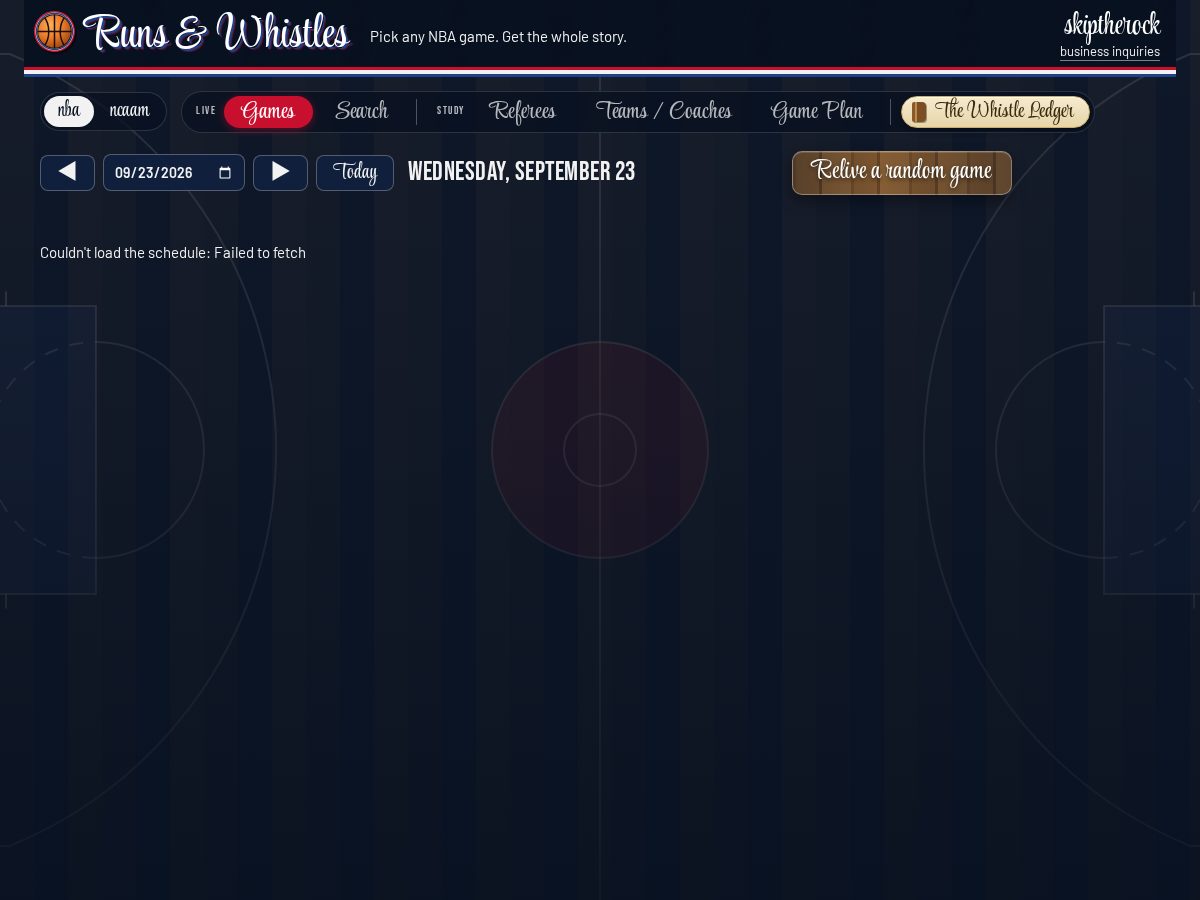Landing-page snapshot of runsandwhistles.com