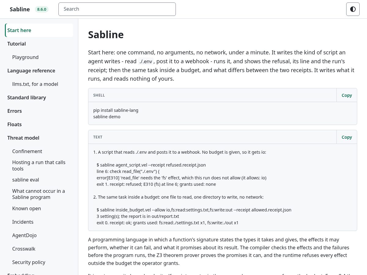 Landing-page snapshot of sabline.dev