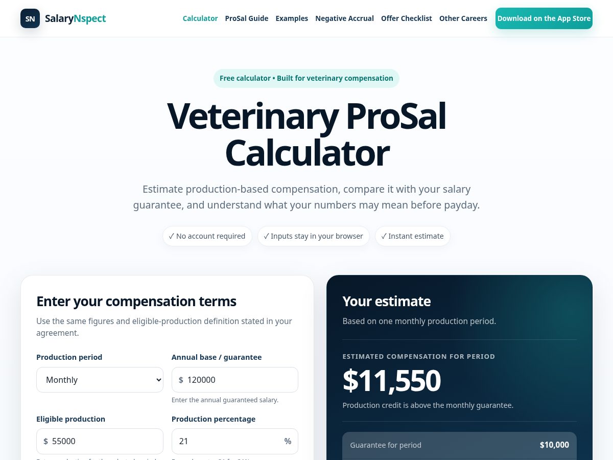 Landing-page snapshot of salarynspect.com