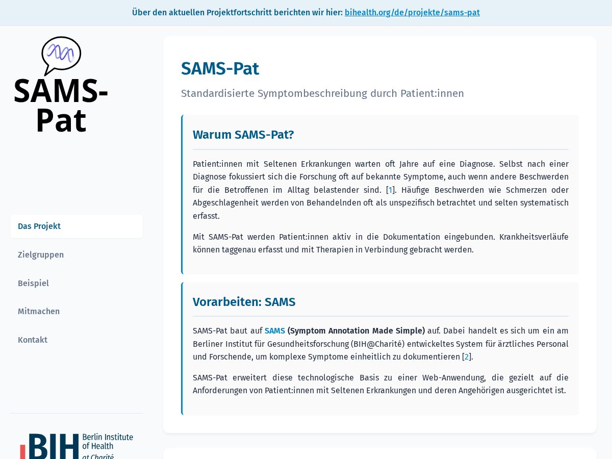 Landing-page snapshot of sams-pat.org