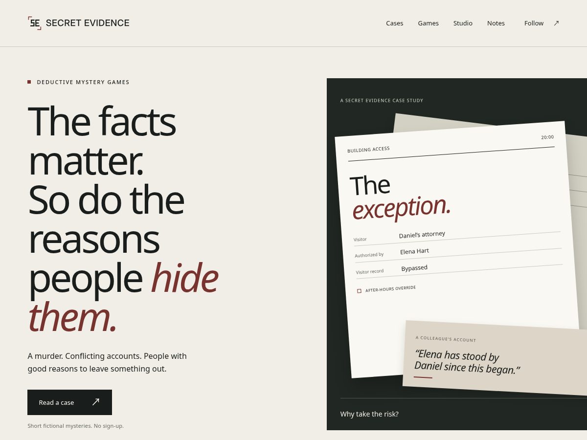 Landing-page snapshot of secretevidence.com