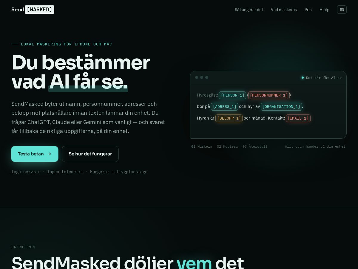 Landing-page snapshot of sendmasked.com