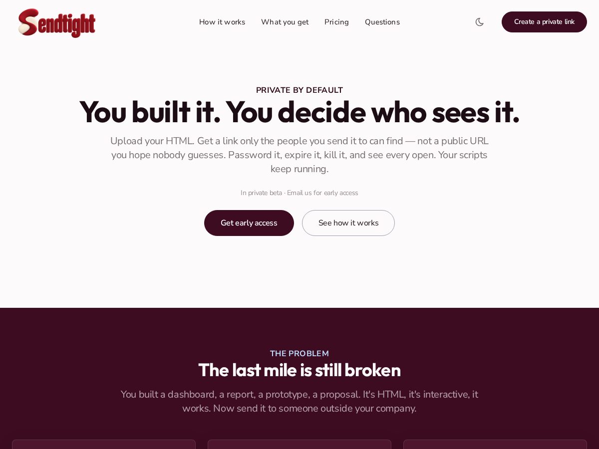 Landing-page snapshot of sendtight.com