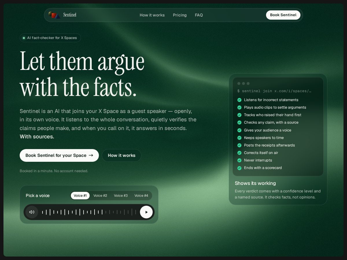 Landing-page snapshot of sentinel.build