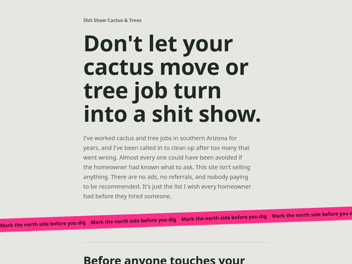 Landing-page snapshot of shitshowcactusandtrees.org