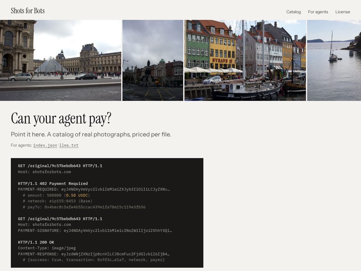 Landing-page snapshot of shotsforbots.com