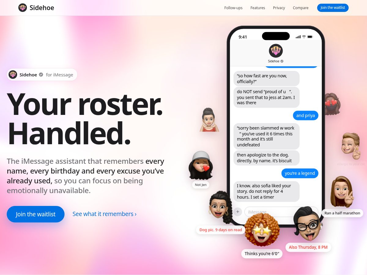 Landing-page snapshot of sidehoe.chat