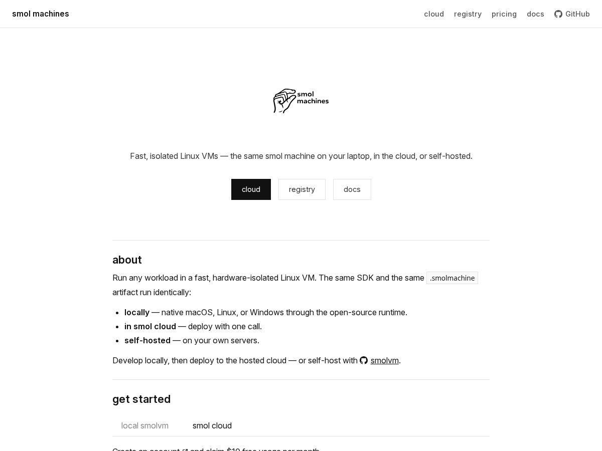 Landing-page snapshot of smolmachine.com