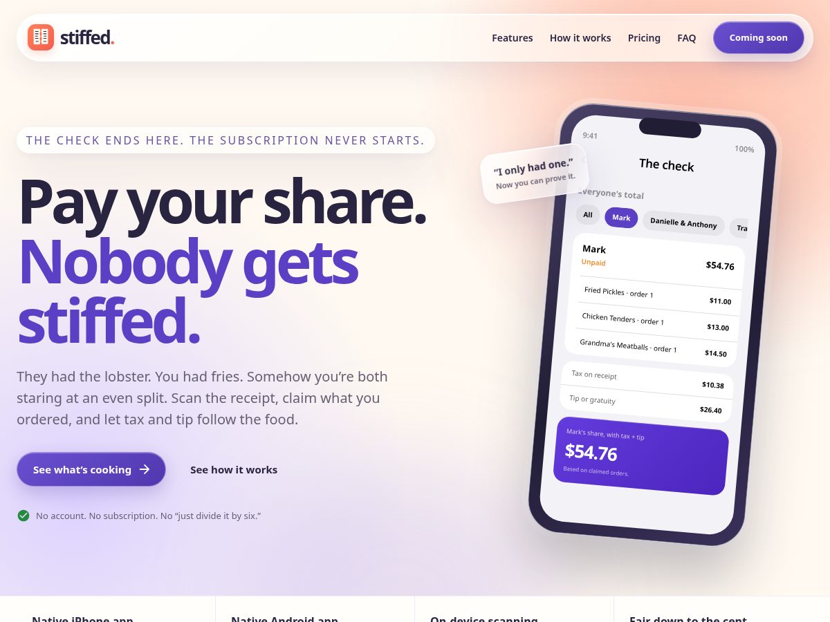 Landing-page snapshot of stiffed.app