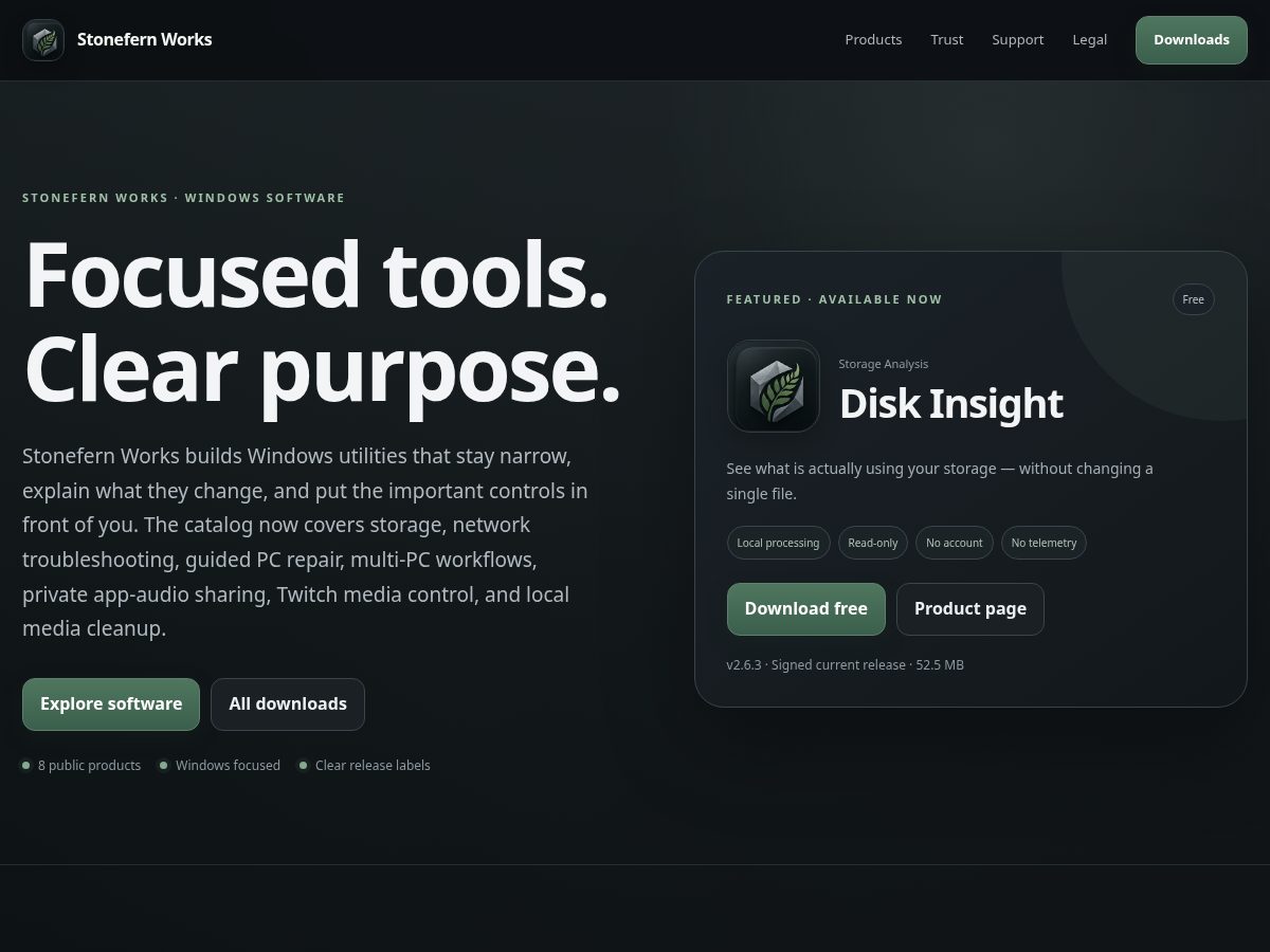 Landing-page snapshot of stonefernworks.com