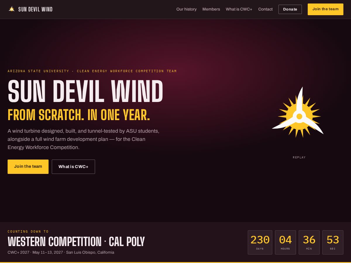 Landing-page snapshot of sundevilwind.com