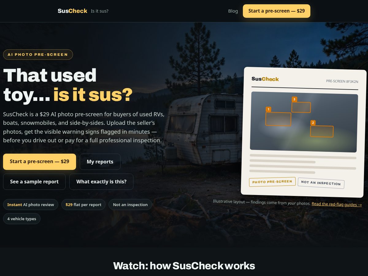 Landing-page snapshot of suscheck.tech