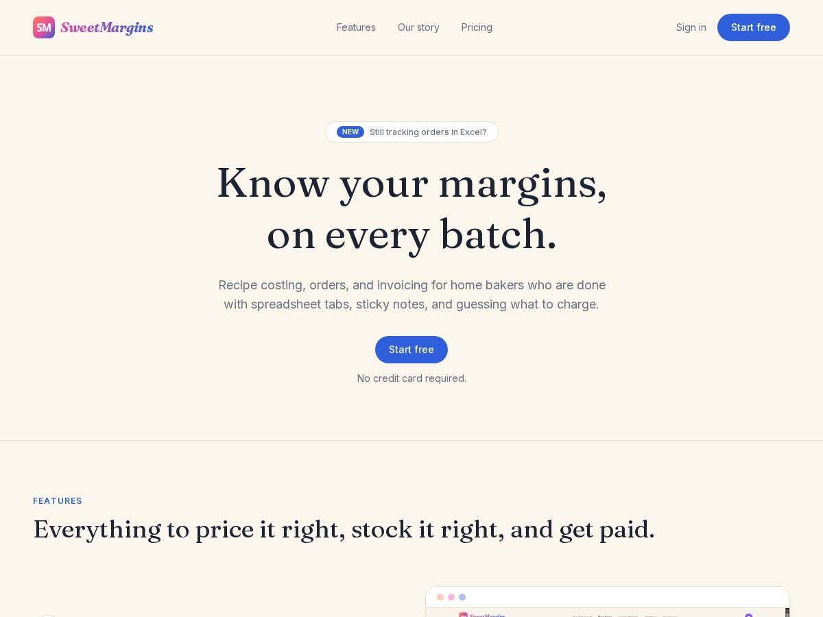 Landing-page snapshot of sweetmargins.com