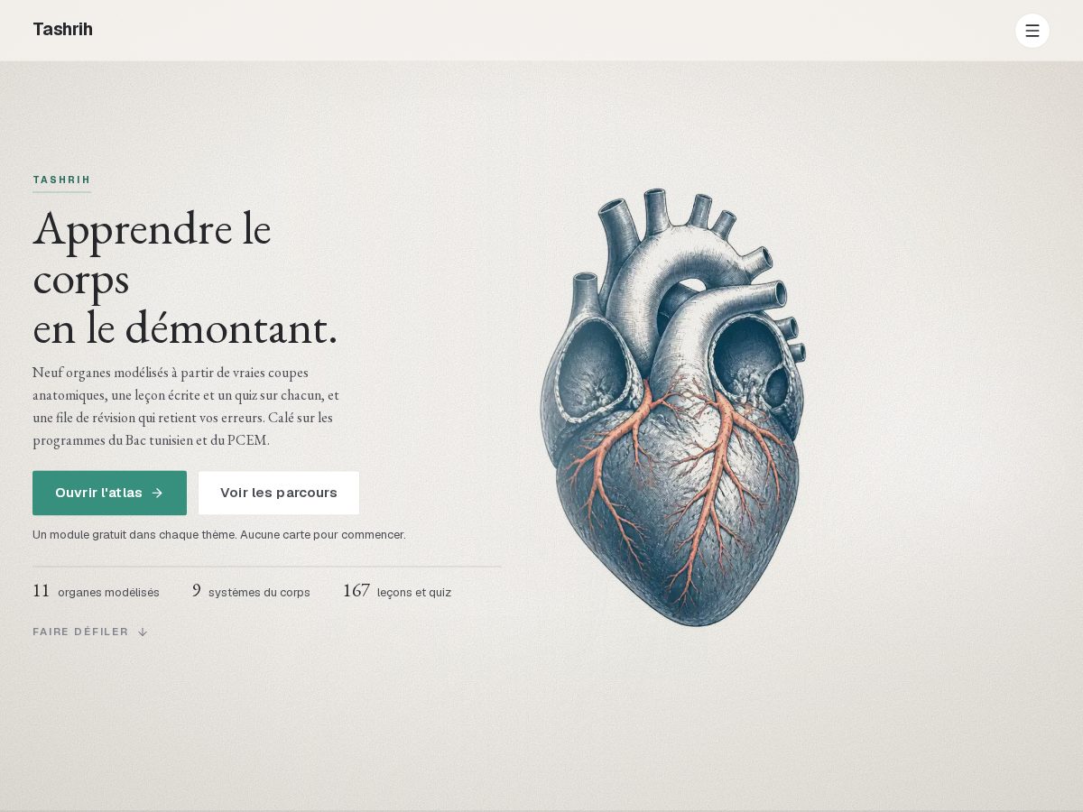 Landing-page snapshot of tashrih.dev