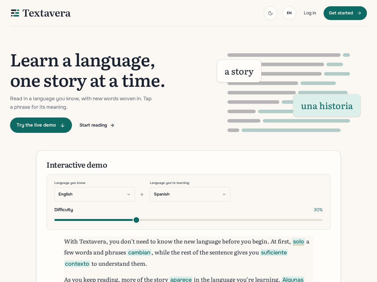 Landing-page snapshot of textavera.com