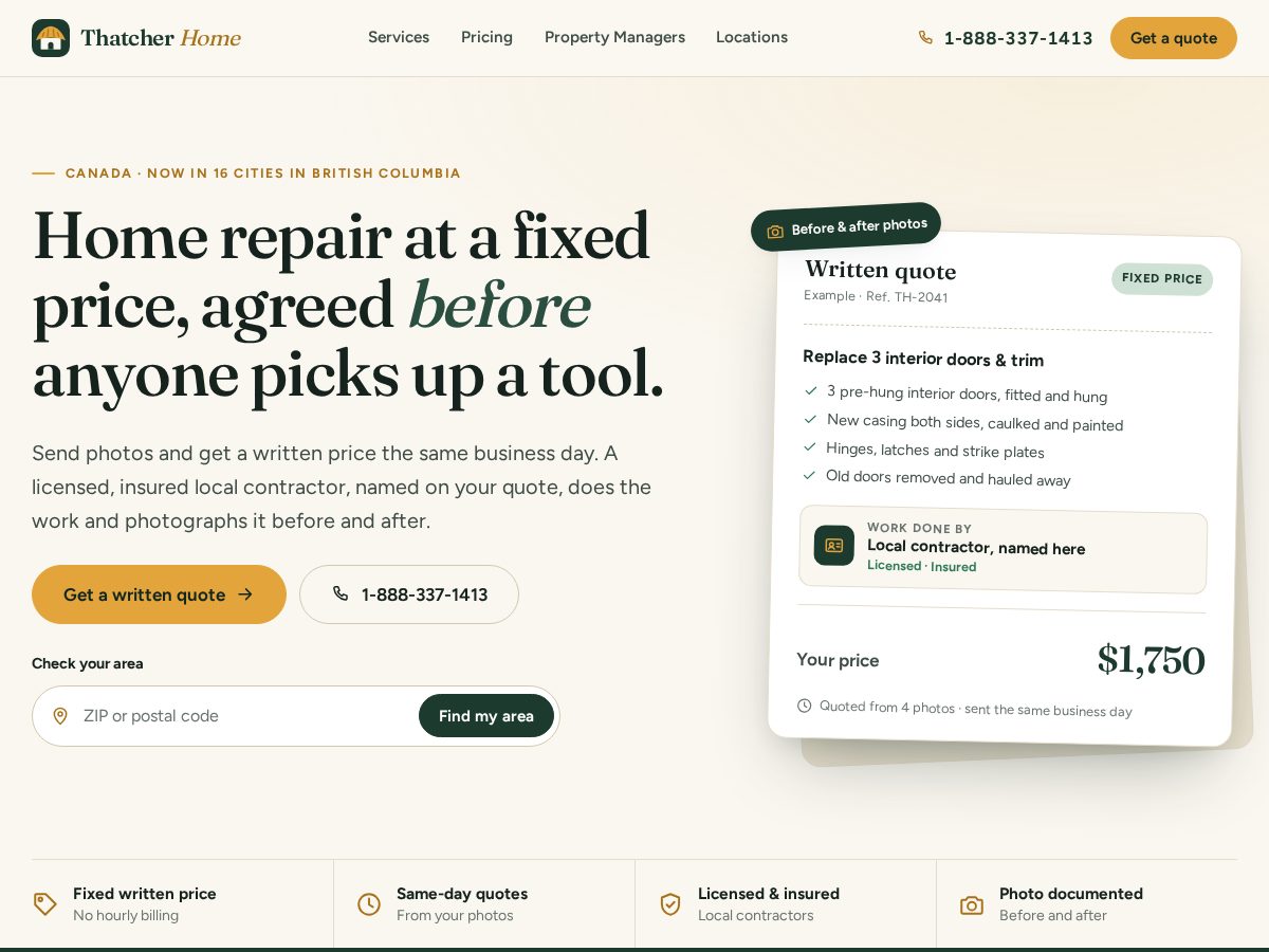 Landing-page snapshot of thatcherhome.com
