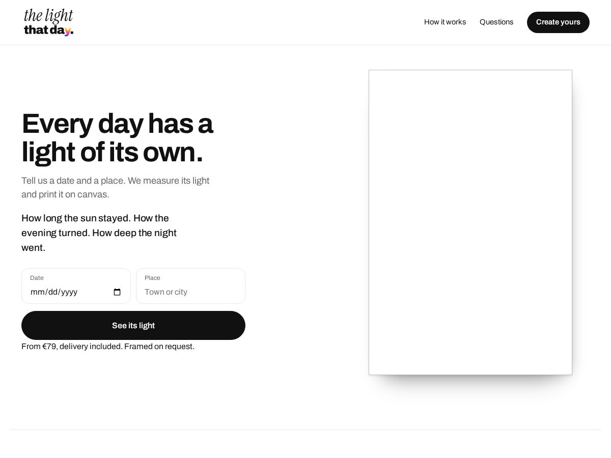Landing-page snapshot of thelightthatday.com