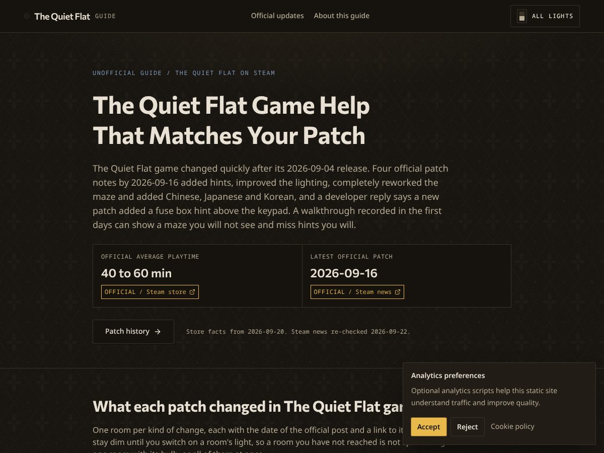 Landing-page snapshot of thequietflatgame.online