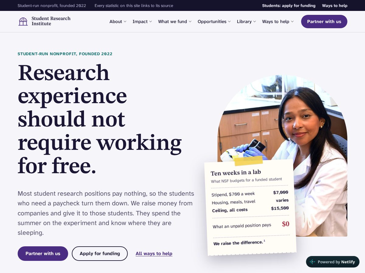 Landing-page snapshot of thestudentresearchinstitute.org