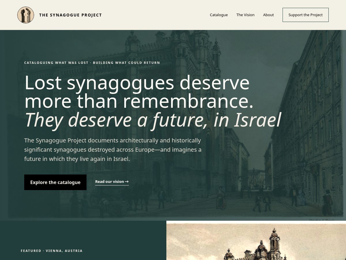 Landing-page snapshot of thesynagogueproject.com