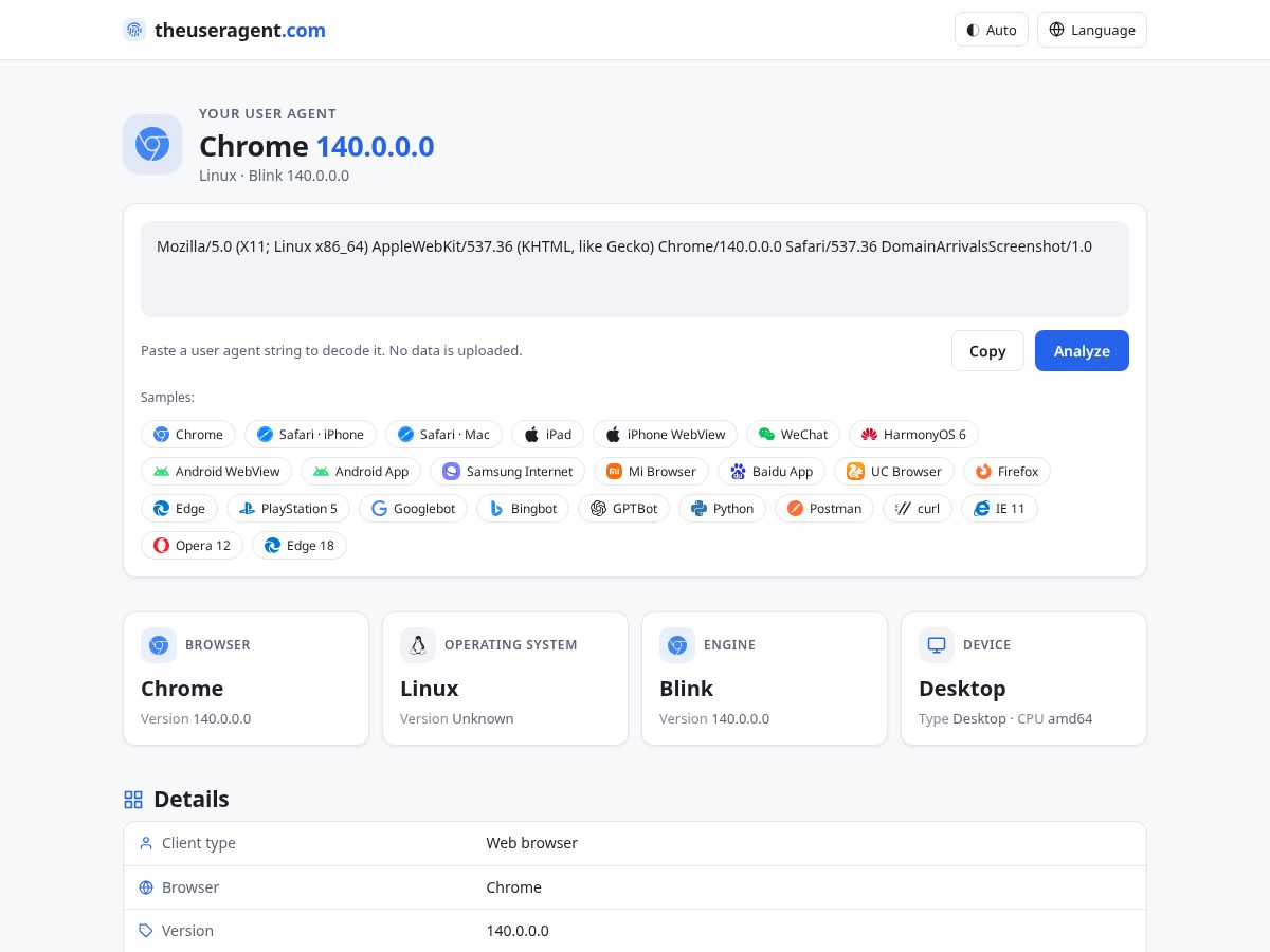 Landing-page snapshot of theuseragent.com