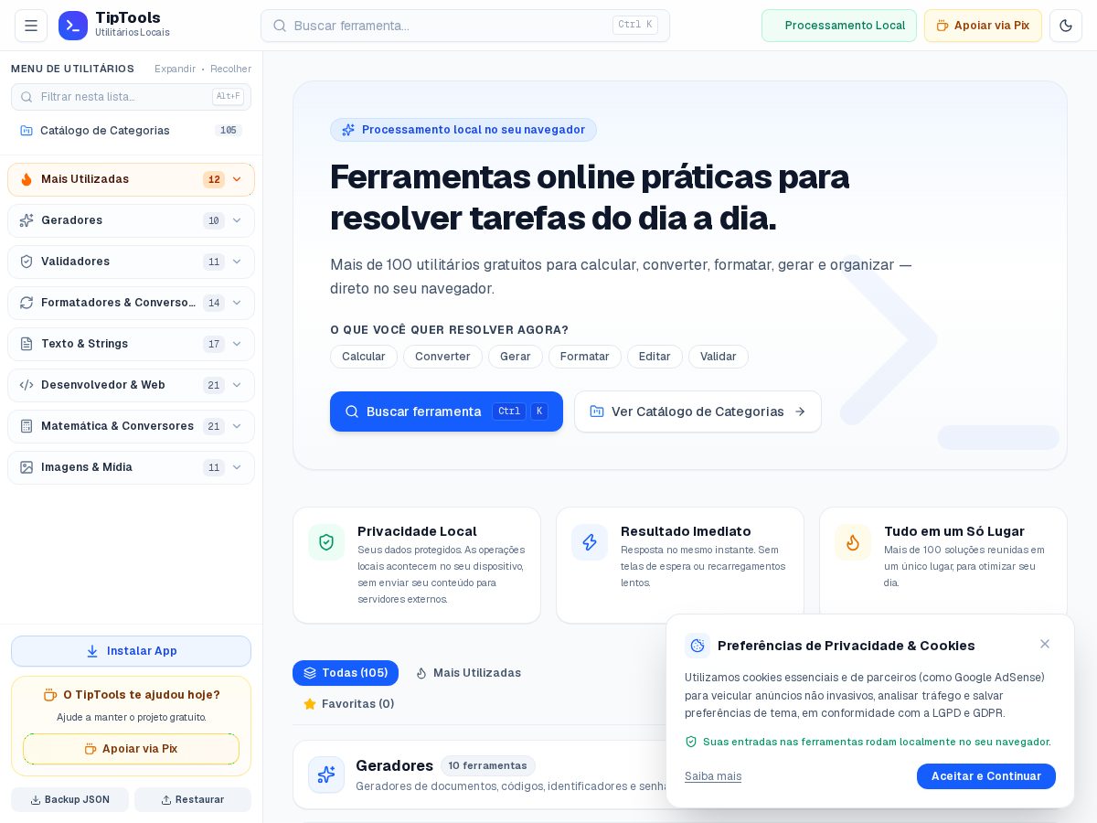 Landing-page snapshot of tiptools.dev