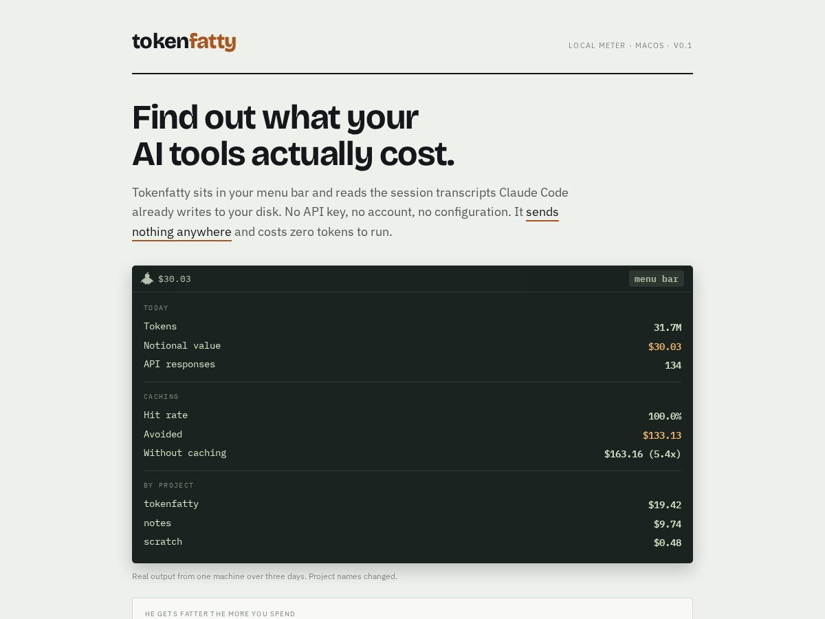 Landing-page snapshot of tokenfatty.com