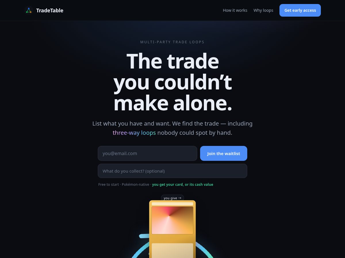 Landing-page snapshot of tradetable.org