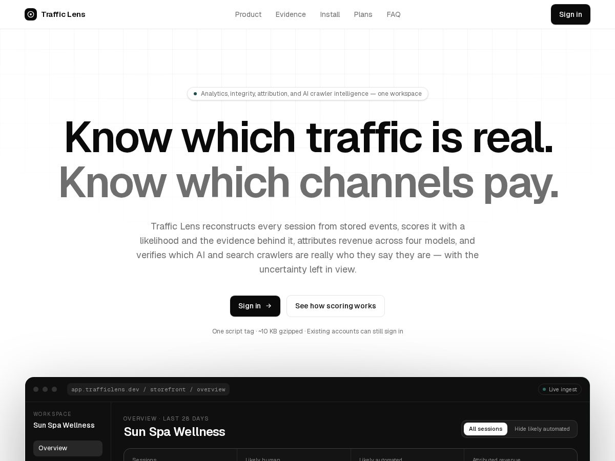 Landing-page snapshot of trafficlens.dev