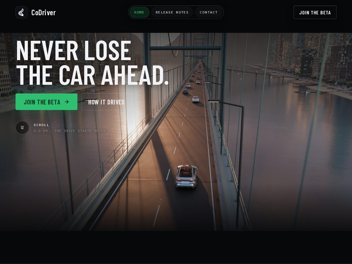 Landing-page snapshot of trycodriver.com
