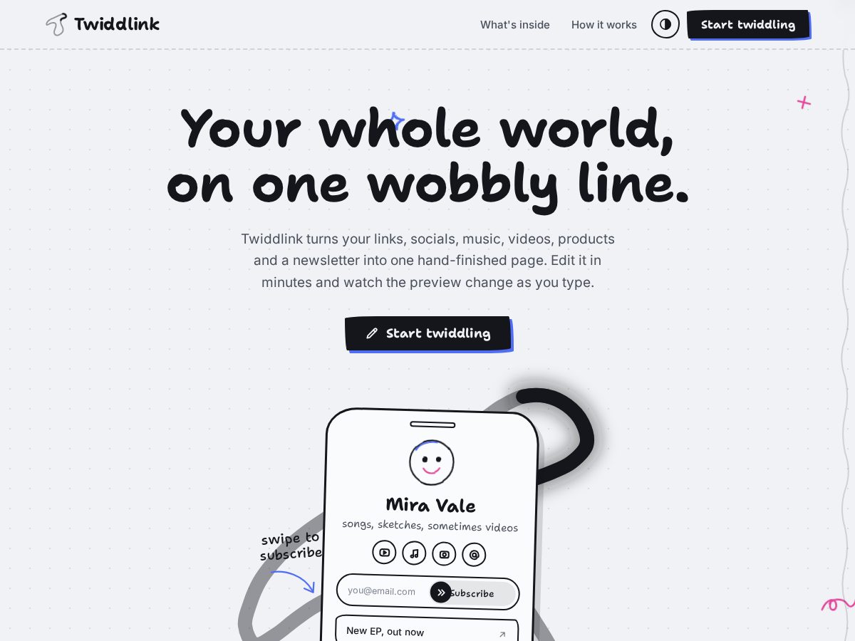 Landing-page snapshot of twiddlink.world