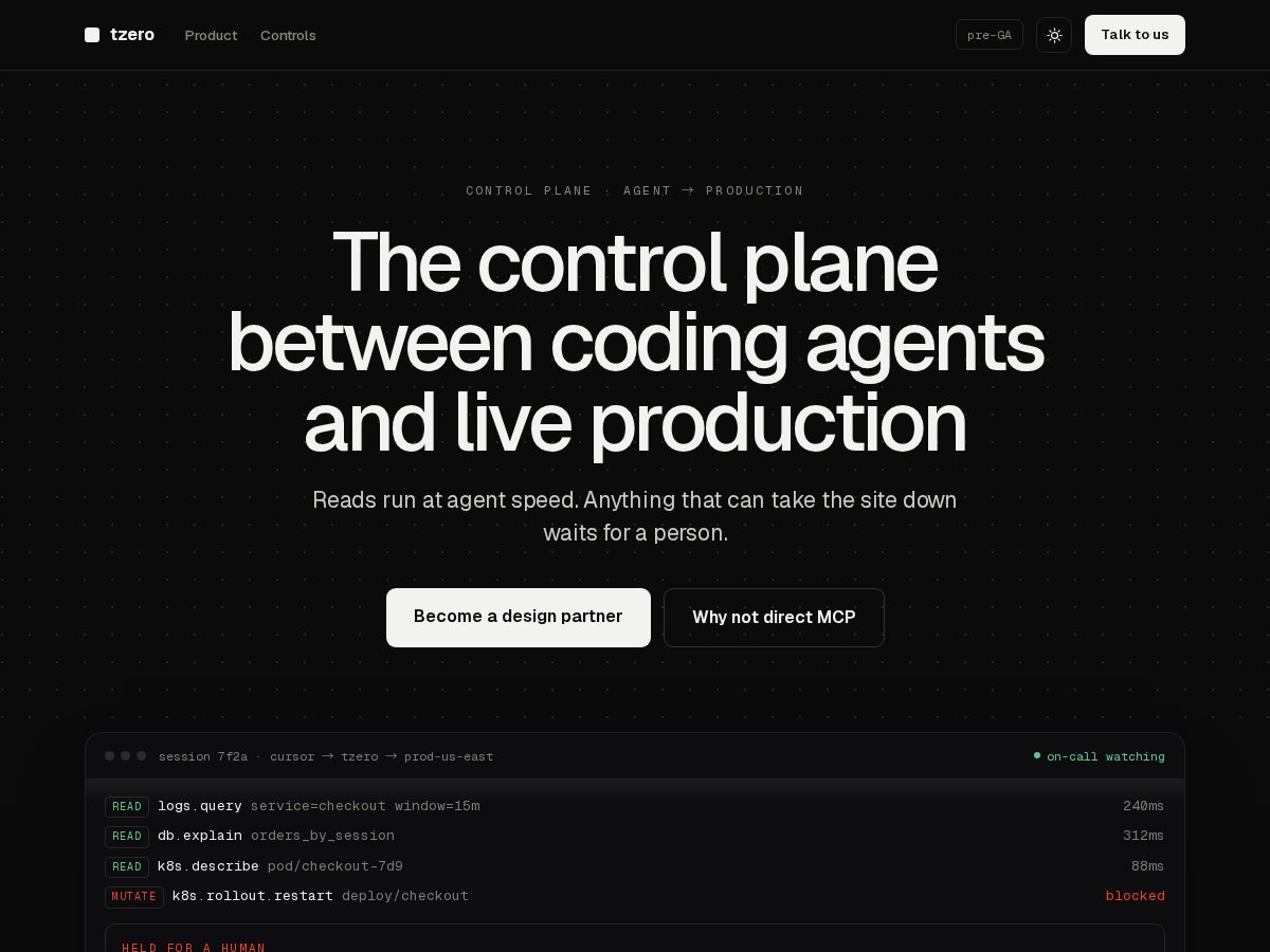 Landing-page snapshot of tzero.cloud