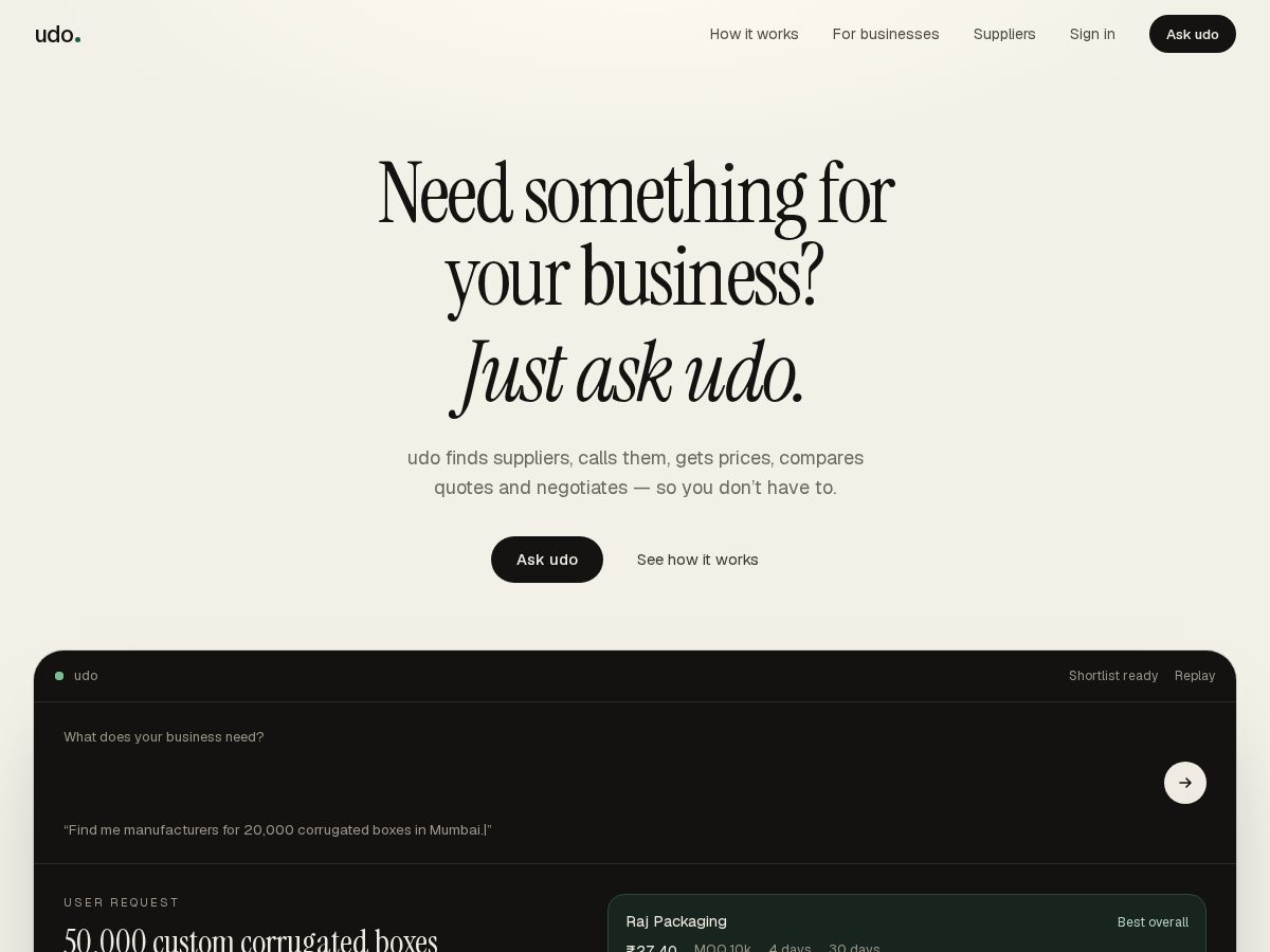 Landing-page snapshot of udo.business