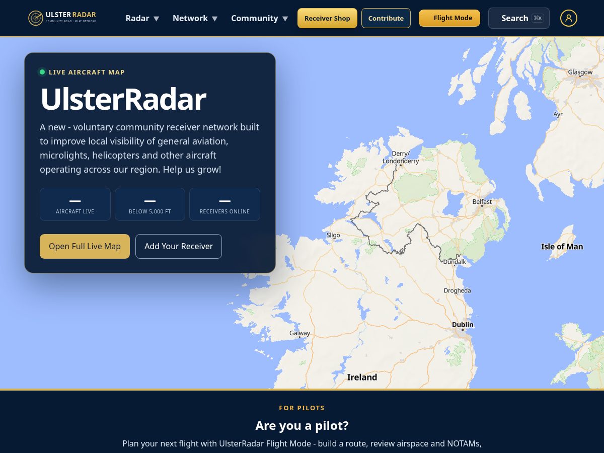 Landing-page snapshot of ulsterradar.com