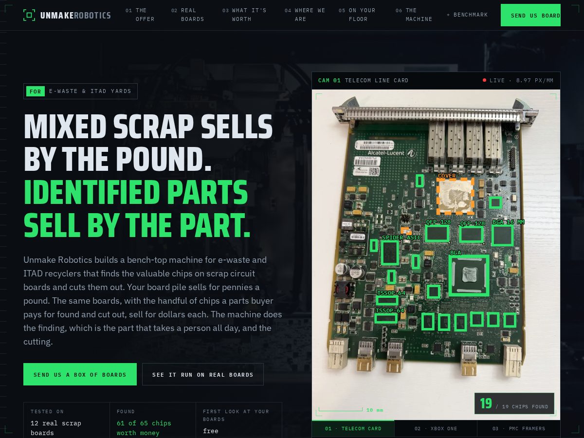 Landing-page snapshot of unmakerobotics.com