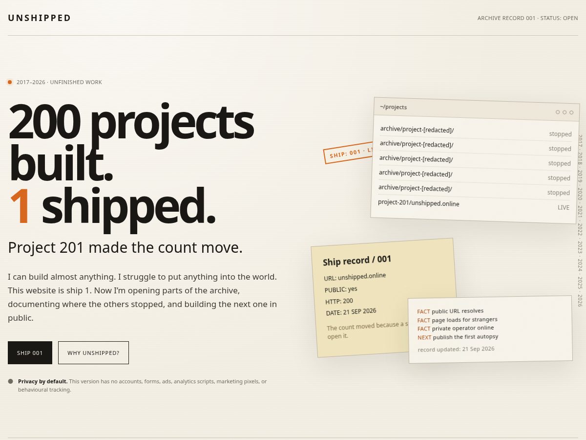 Landing-page snapshot of unshipped.online