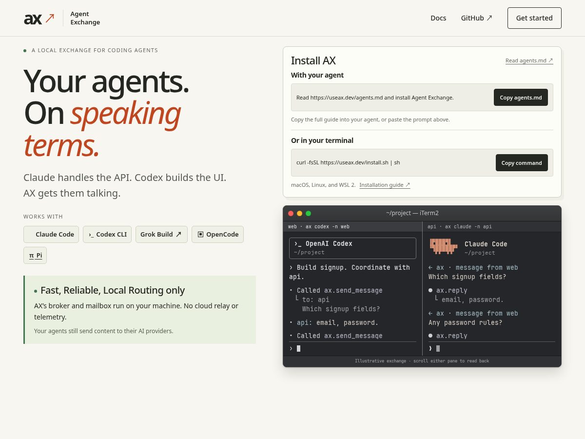 Landing-page snapshot of useax.dev