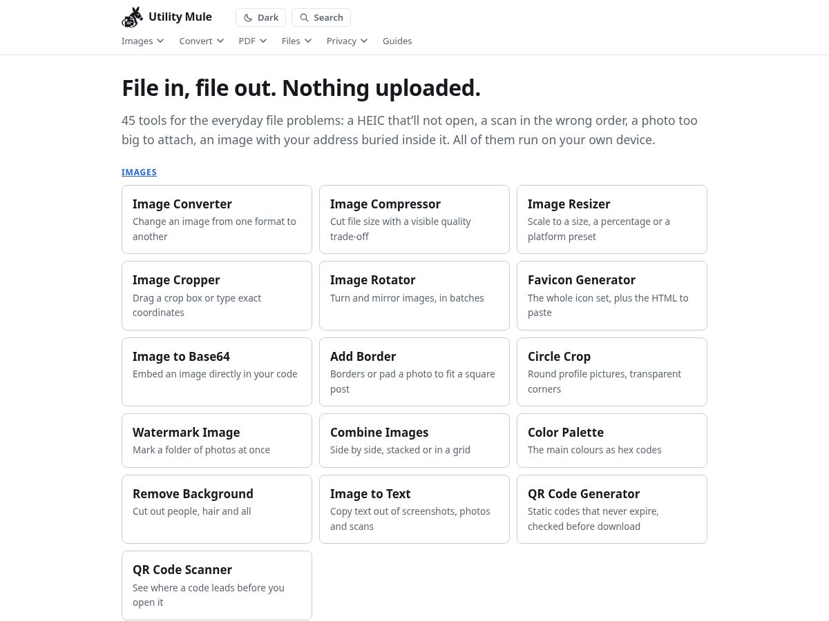 Landing-page snapshot of utilitymule.com