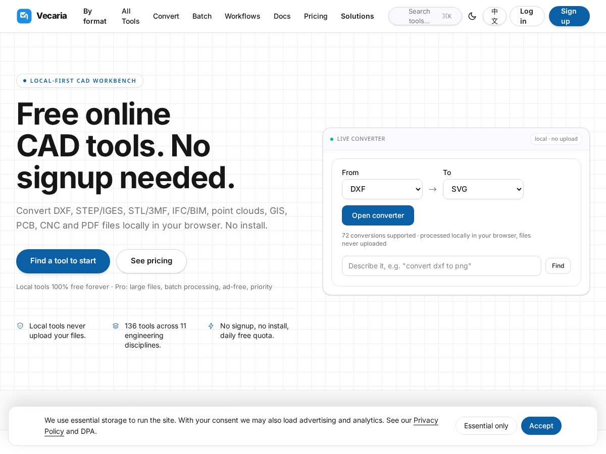 Landing-page snapshot of vecaria.com